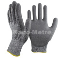 NMSAFETY calibre 13 nylon negro y fibra de vidrio y hppe liner recubierto de PU gris en la palma anti corte y guantes resistentes al corte